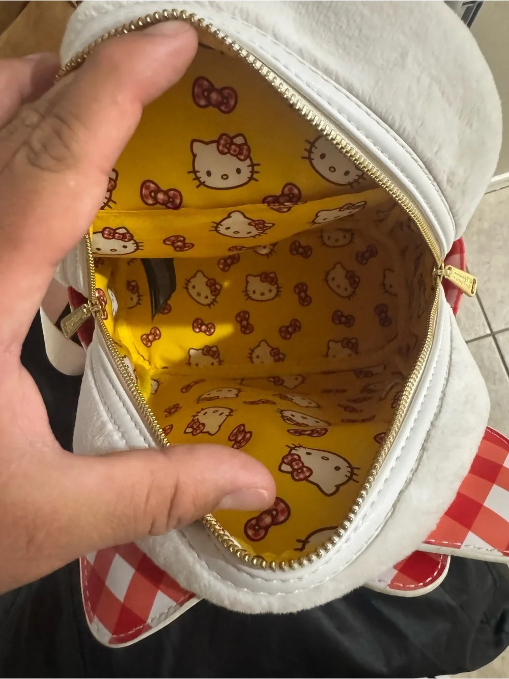 Sanrio Hello Kitty White Plush Mini Backpack with Red Gingham